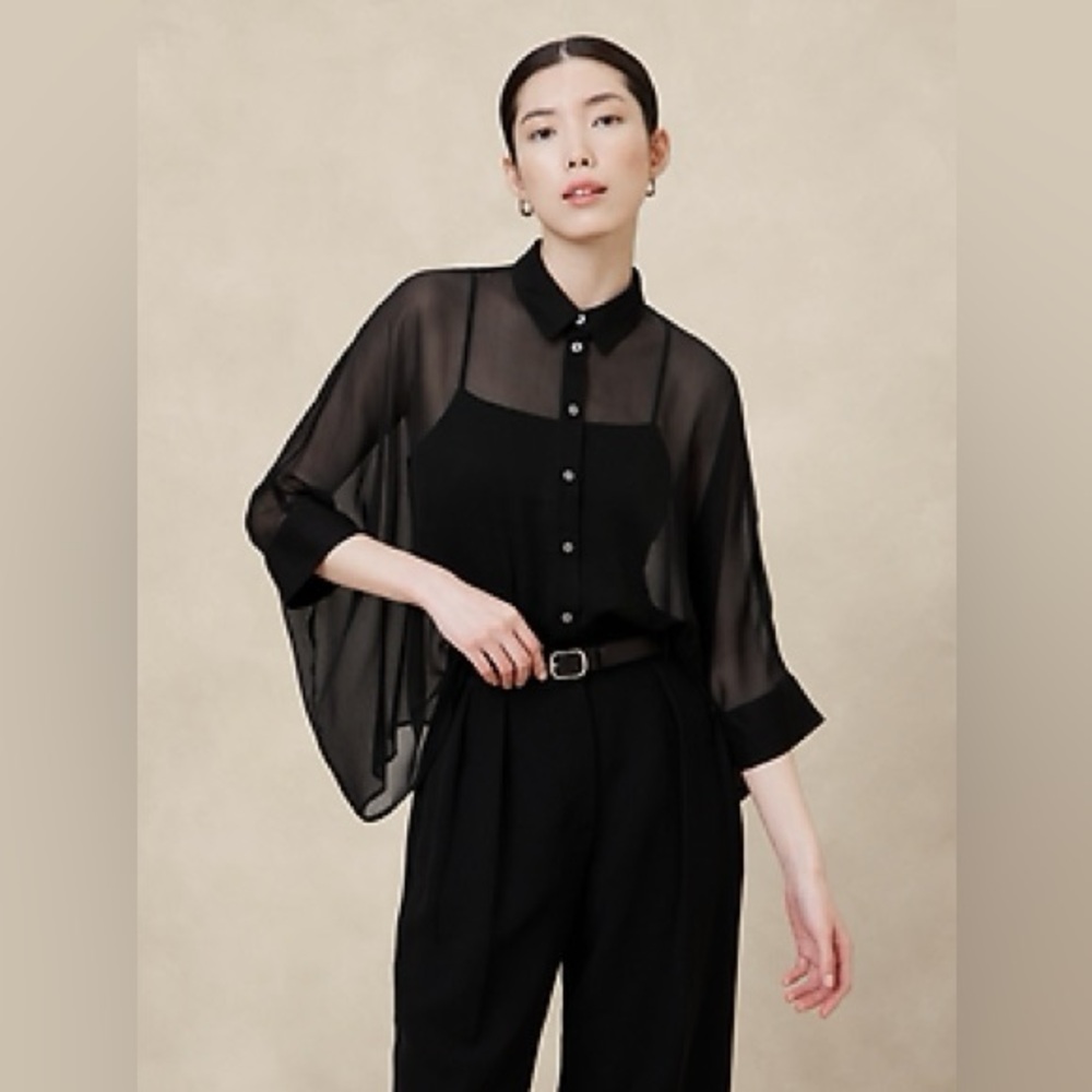 Banana Republic Sheer Black Button-Up Blouse